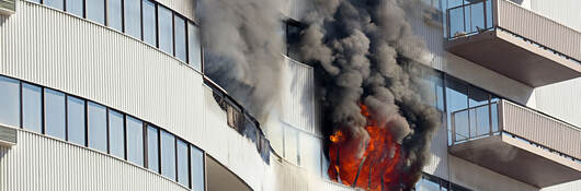 Photo of an exterior building fire